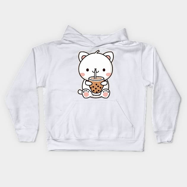 Cute Bear Drinking Bubble Tea Cartoon Boba Drawing Kids Hoodie by kiddo200